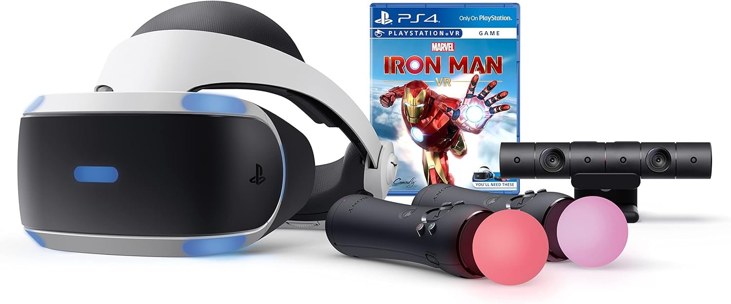 Sony Playstation VR Marvel's Iron Man Bundle, White: Playstation VR Headset, Camera, 2 Move Motion Controllers, VR Digital Code for PS4 PS5